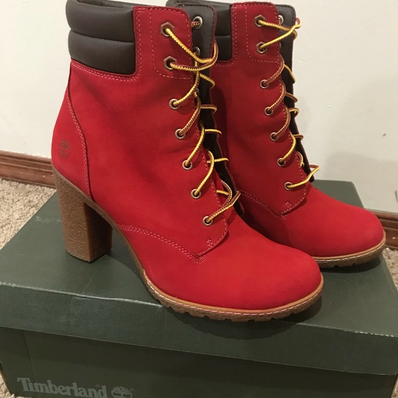 SOLD Womens Glancy Timberland Custom Red Boots - Picture 2 of 5